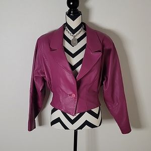 Vtg 80s Barbie Pink dolman leather jacket M L